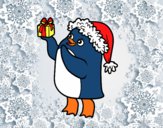 Pinguino con il berretto e regalo di Natale