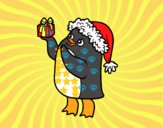 Pinguino con il berretto e regalo di Natale