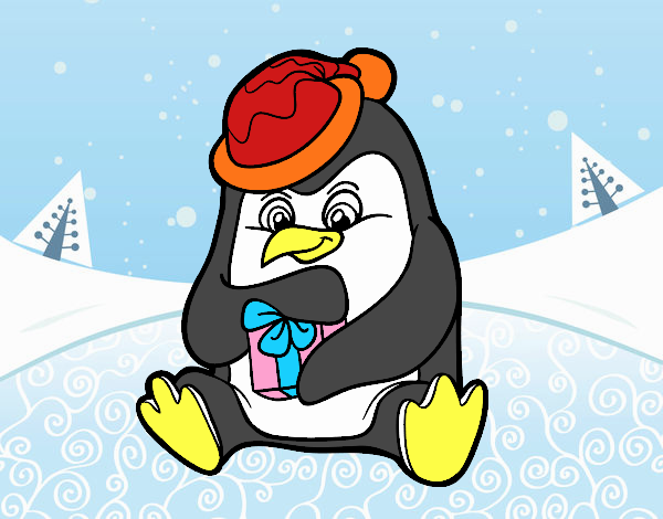 Un pinguino con un regalo di Natale