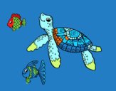 Tartaruga di mare con pesce
