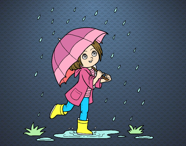 Ragazza con l'ombrello sotto la pioggia