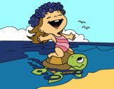 Bambina con tartaruga marina